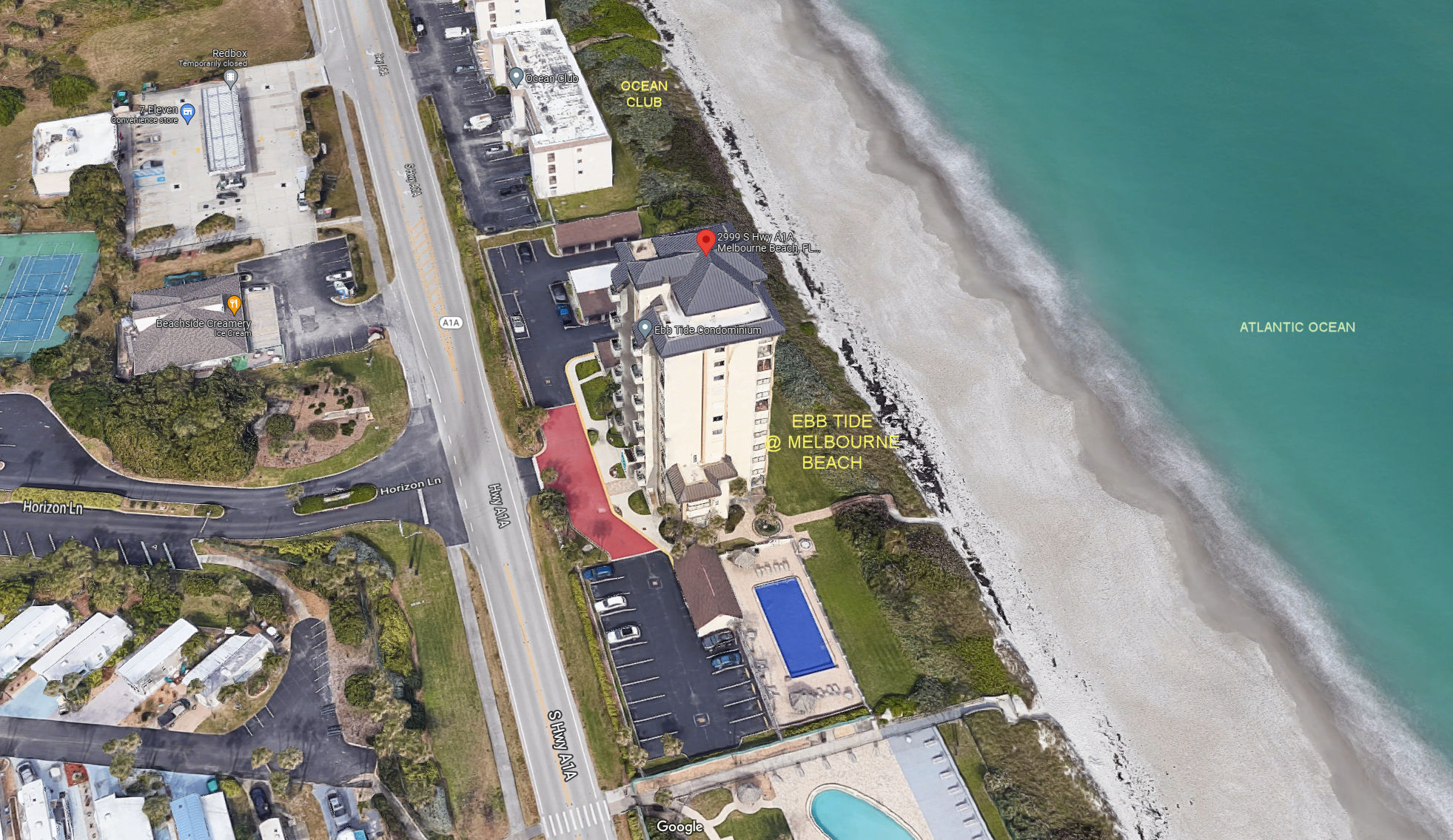 Aerial photo of Ebb Tide at Melbourne Beach