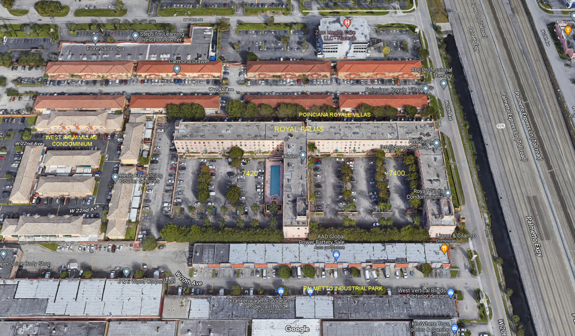 Aerial photo of Royal Palms