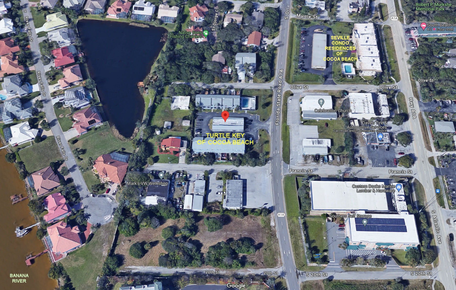 Aerial photo of Turtle Key of Cocoa Beach