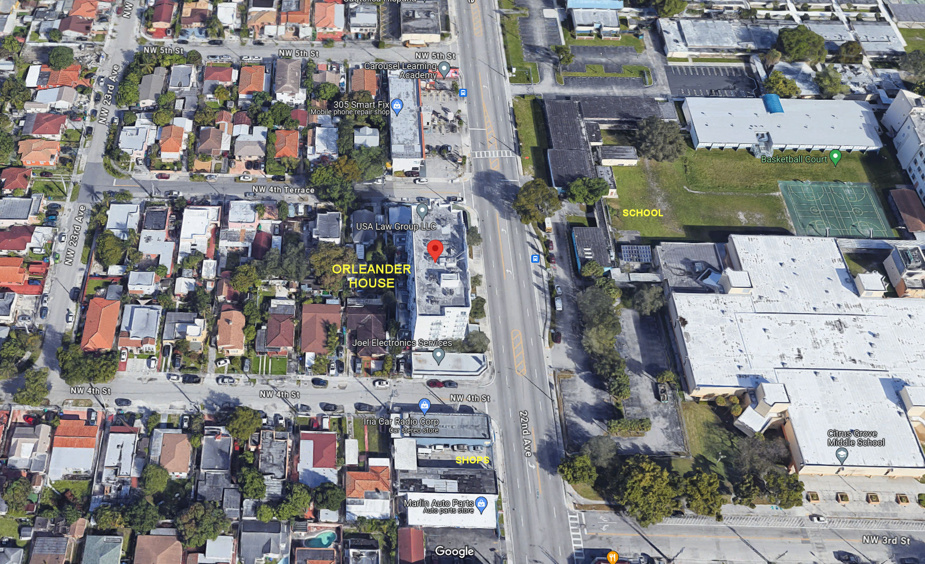 Aerial photo of Orleander House