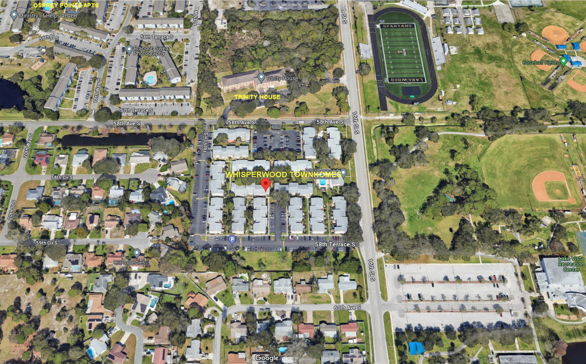 Aerial photo of Whisper Wood Townhomes