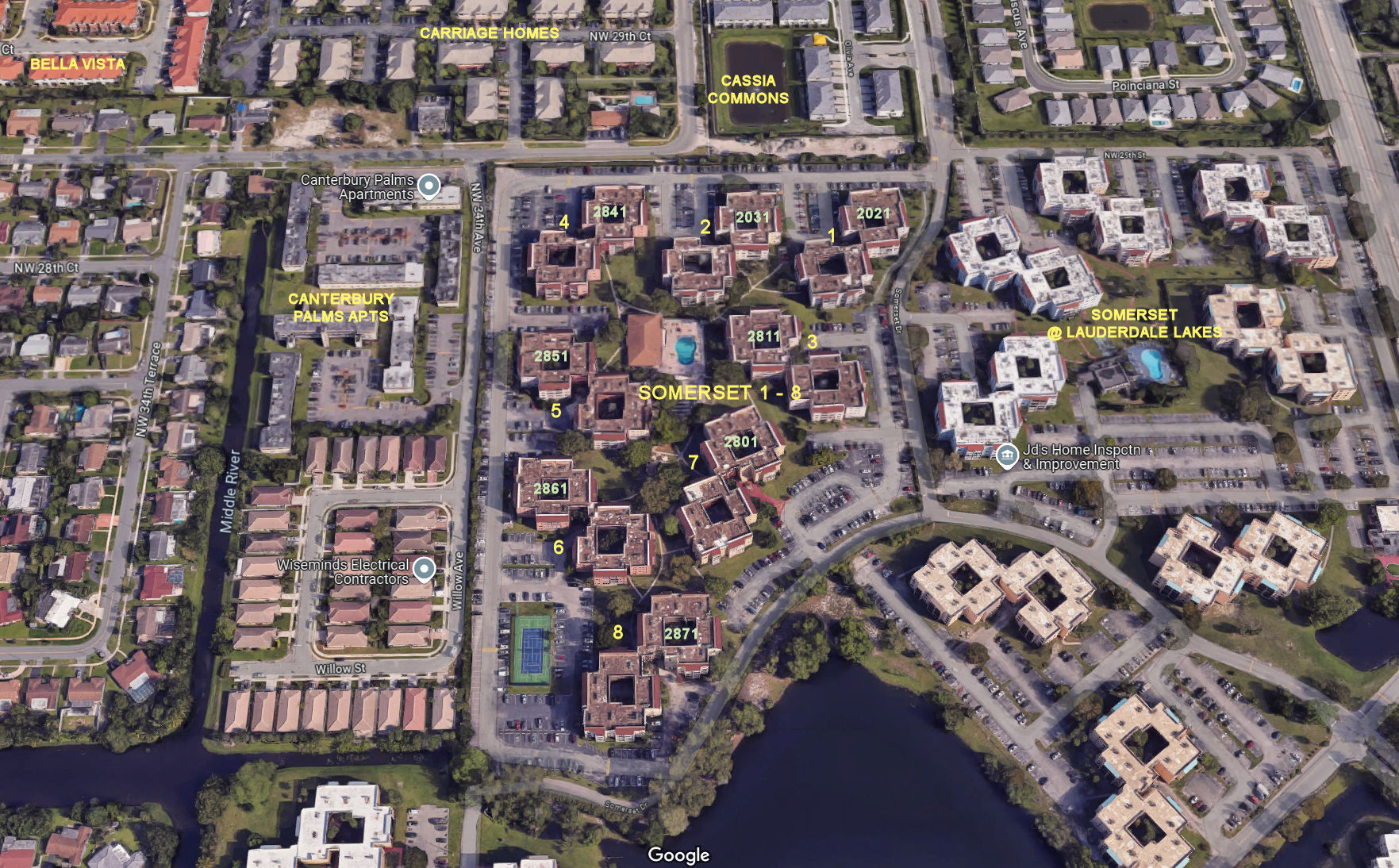 Aerial photo of Somerset at Lauderdale Lakes 1 to 8