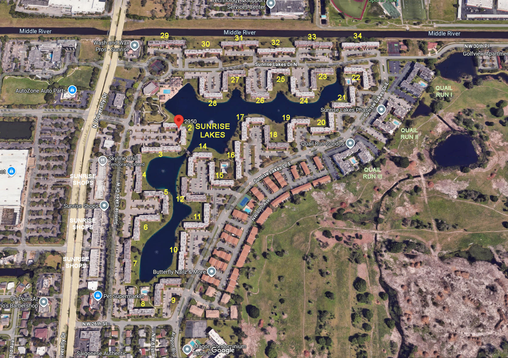 Aerial photo of Sunrise Lakes 23-34