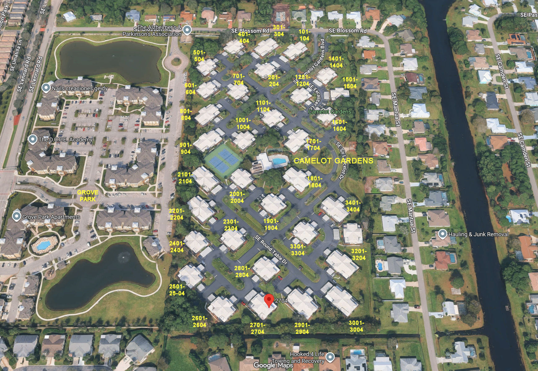 Aerial photo of Camelot Gardens