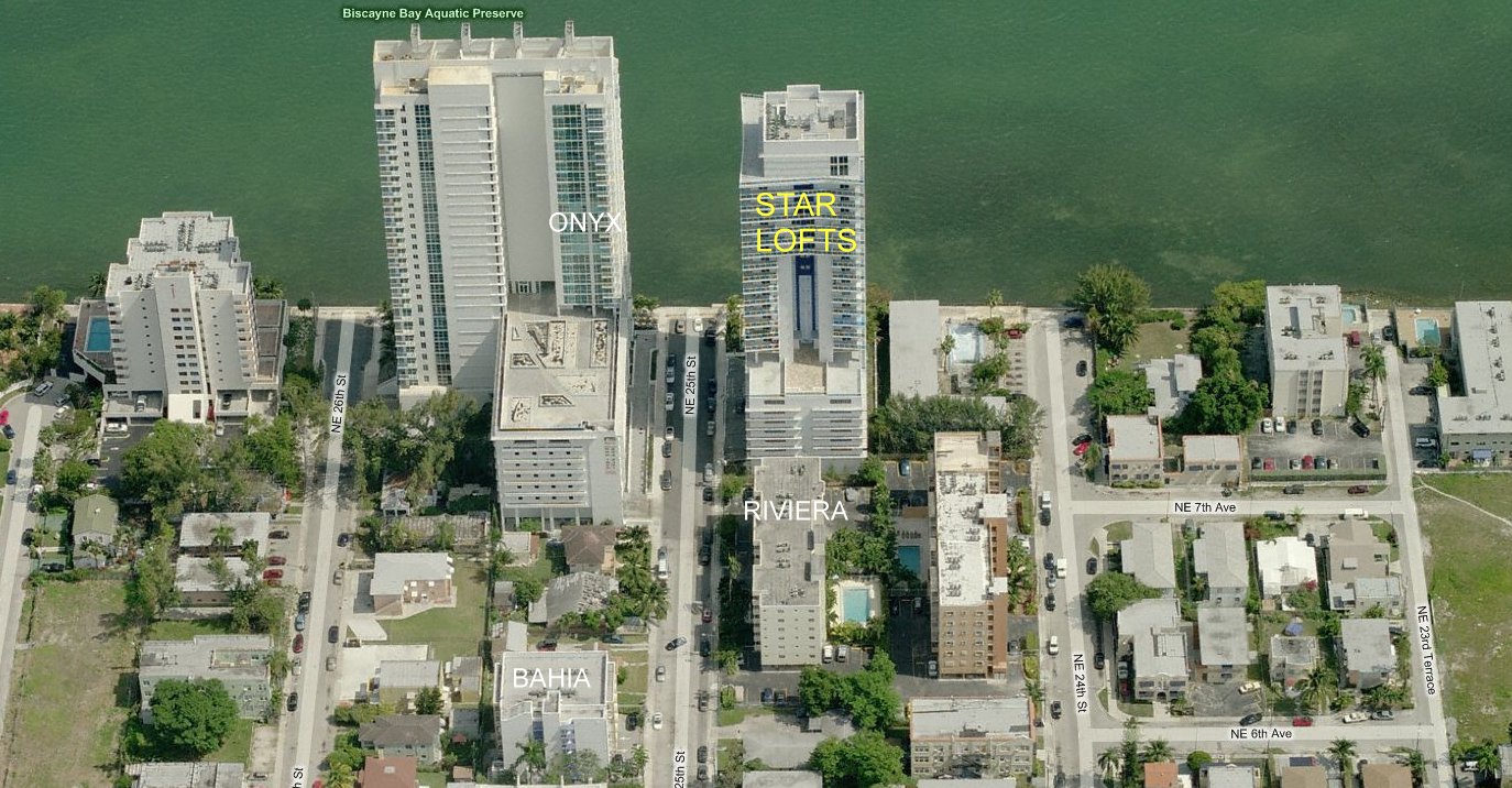 Aerial photo of Star Lofts on the Bay