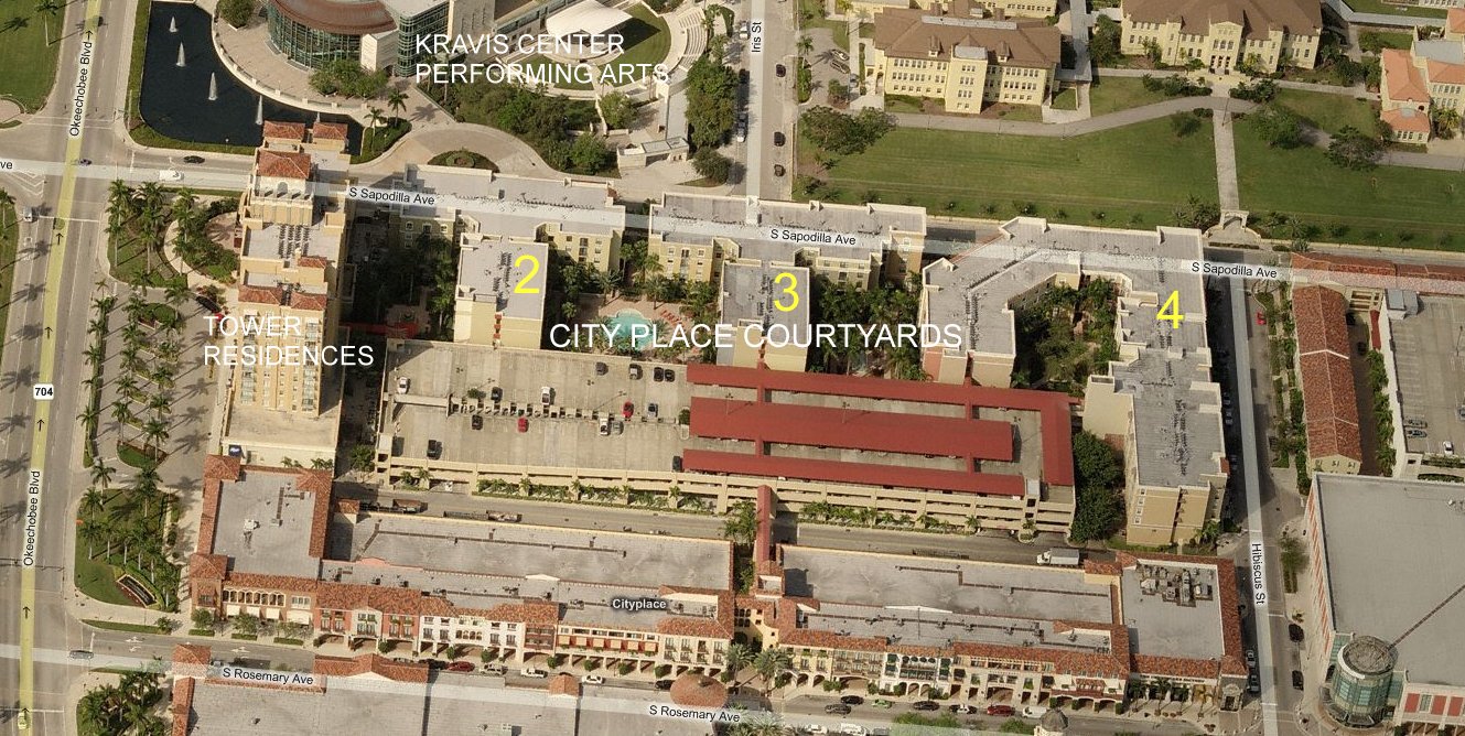 Aerial photo of City Place Courtyards