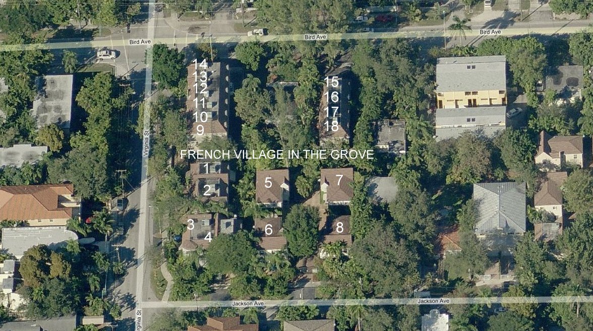 Aerial photo of French Village in the Grove