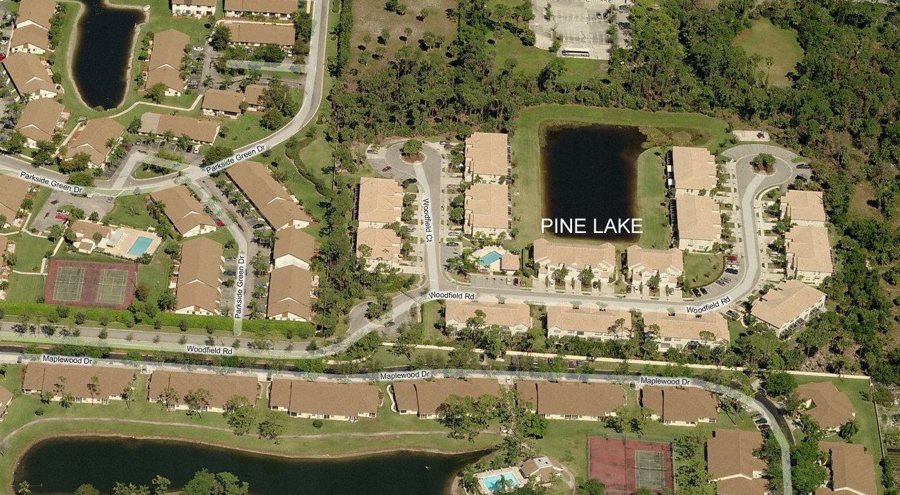 Aerial photo of Pine Lake at Greenacres