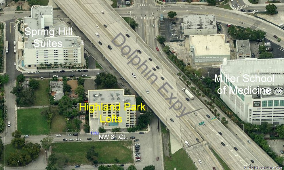 Aerial photo of Highland Park Lofts